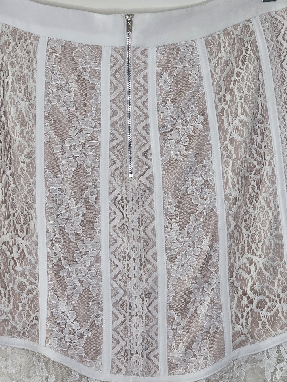 Semi Sheer Lace Midi Skirt Size L Corset Style White Romantic Fairycore Stretch - Picture 5 of 12
